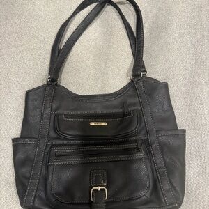 Black Leather Shoulder Tote Bag